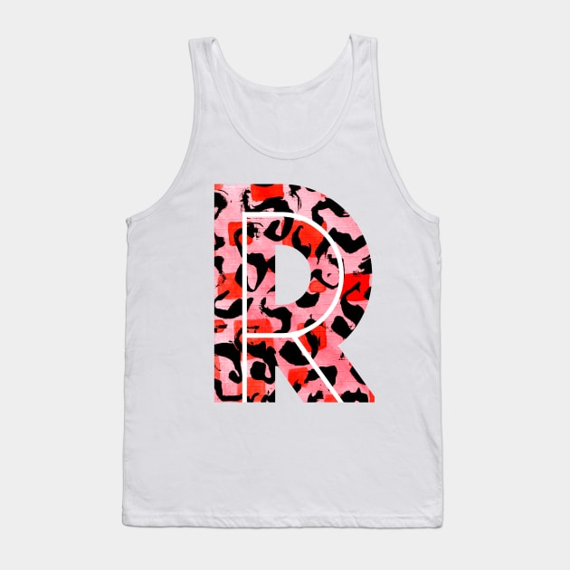 Abstract Letter R Watercolour Leopard Print Alphabet Red Tank Top by Squeeb Creative